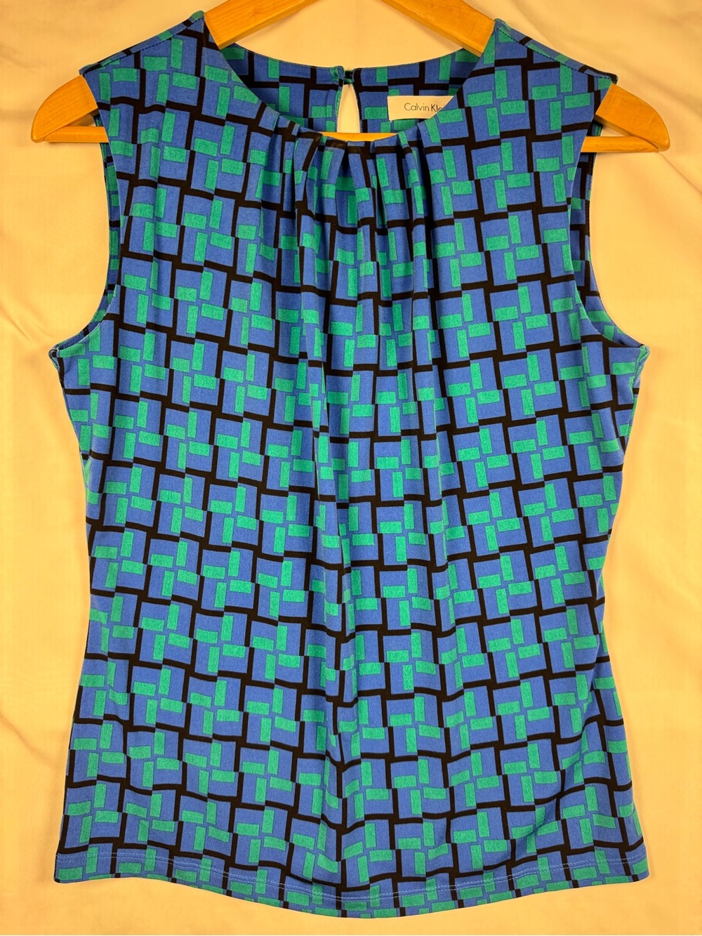 Calvin Klein Blue & Green Geometric Sleeveless Camisole